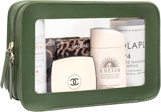 LETGO Clear Makeup Bags, TSA Approved Toiletry Bag with Zipper, Travel Makeup Organizer Fit Carry-on Travel Essentials,Small Cosmetic Bags Pouch for Women Men (Clear-Vintage Green)
