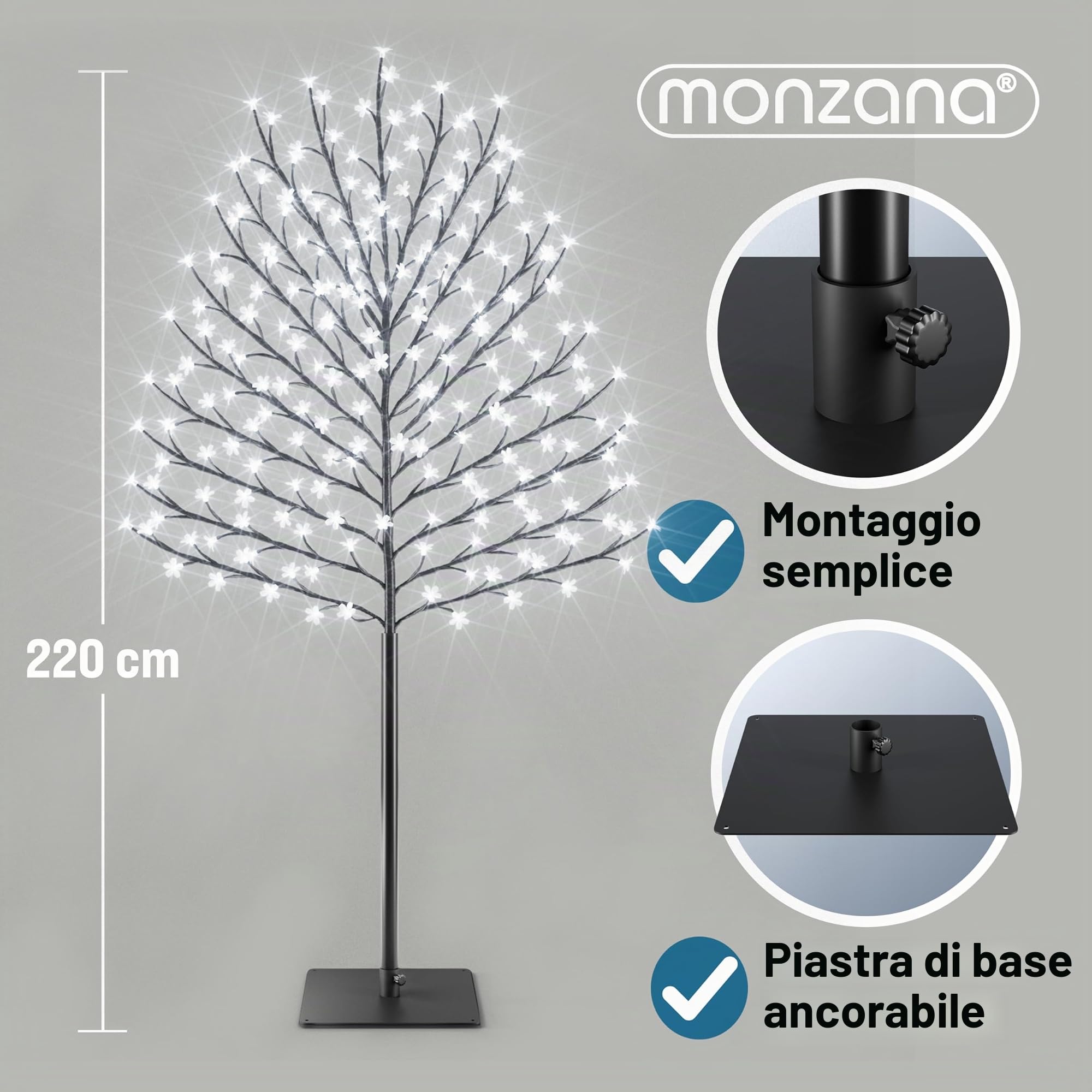 Monzana Albero Ciliegio Luce a LED 220cm con Telecomando e Timer 8 modi Illuminazione Interno Esterno