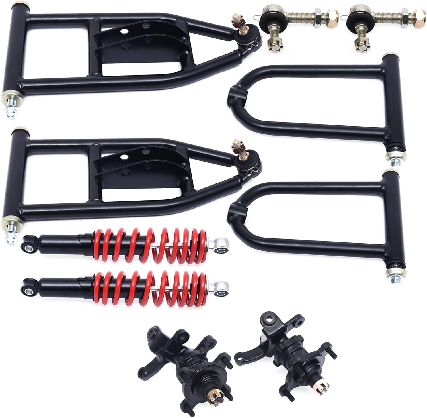 Front Suspension Swingarm Assembly, Upper Lower Kit Swingarm & Suspension Shock Kit, Metal Suspension Swingarm Shock Kit for DIY Buggy electric ATV Quad Bike Buggy Go Kart Parts (340mm)
