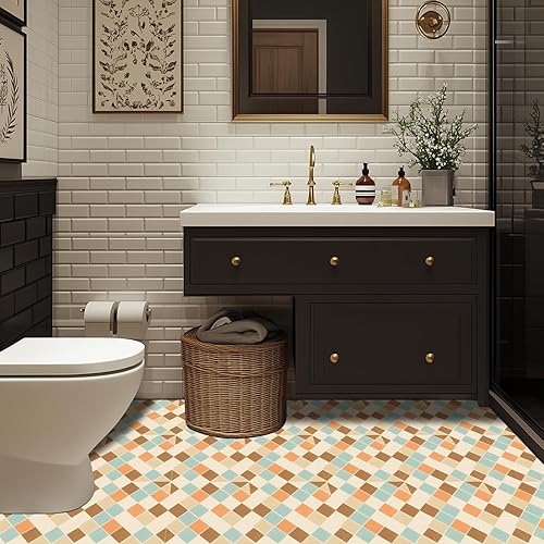 Miniatura 4 de 10 azulejos de vinilo autoadhesivos extraíbles con patrón de diamante retro de 12 x 12 pulgadas para cocina, lavandería, entrada, decoración del