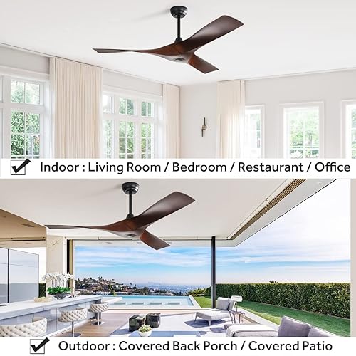 Miniatura 7 de Ventilador de techo de 52 pulgadas sin luces con control remoto, ventilador de techo interior de perfil bajo sin luz, motor CC reversible de 6