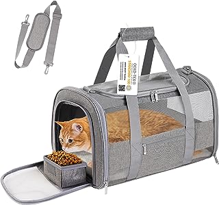 Soft Sided Cat Carrier for Small Cats Puppies up to 15 Lbs, Airline Approved Pet Carrier Collapsible Travel Puppy Carrier with Reflective Strip, Grey