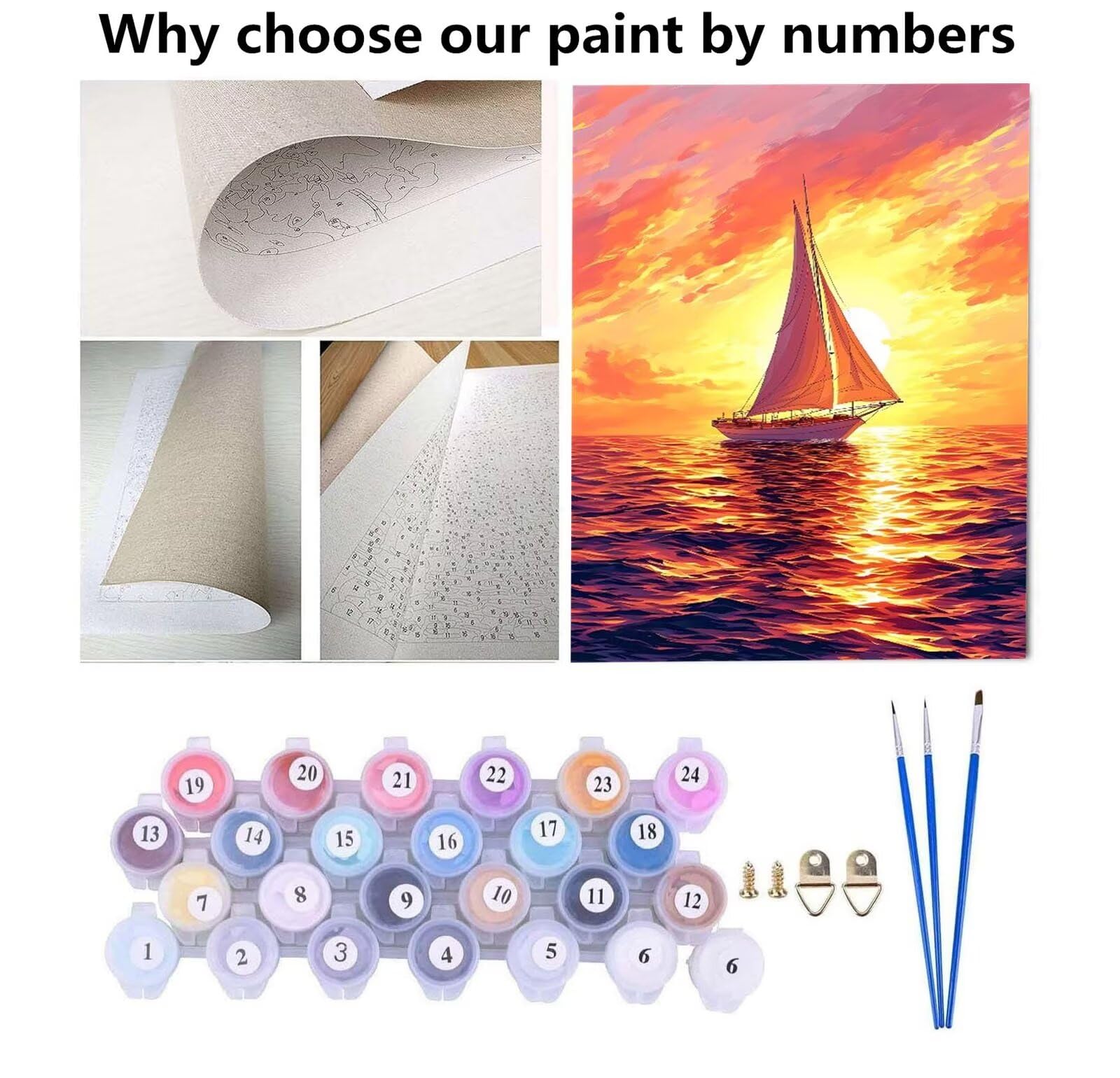 Artnapi Dipingere Con I Numeri: Kit Barca A Vela Su Tela 40x50 Cm Con Cornice