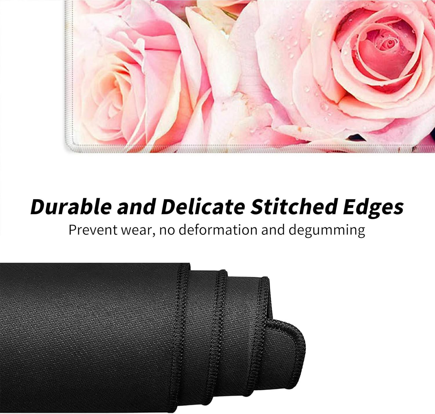Desk Pad Mat Large Mouse Pad XL Extended Mousepad Gaming with Pink Rose 31.5" *11.8" Huge Mouse Pads for Computer Laptop Home Office + Cup Coaster