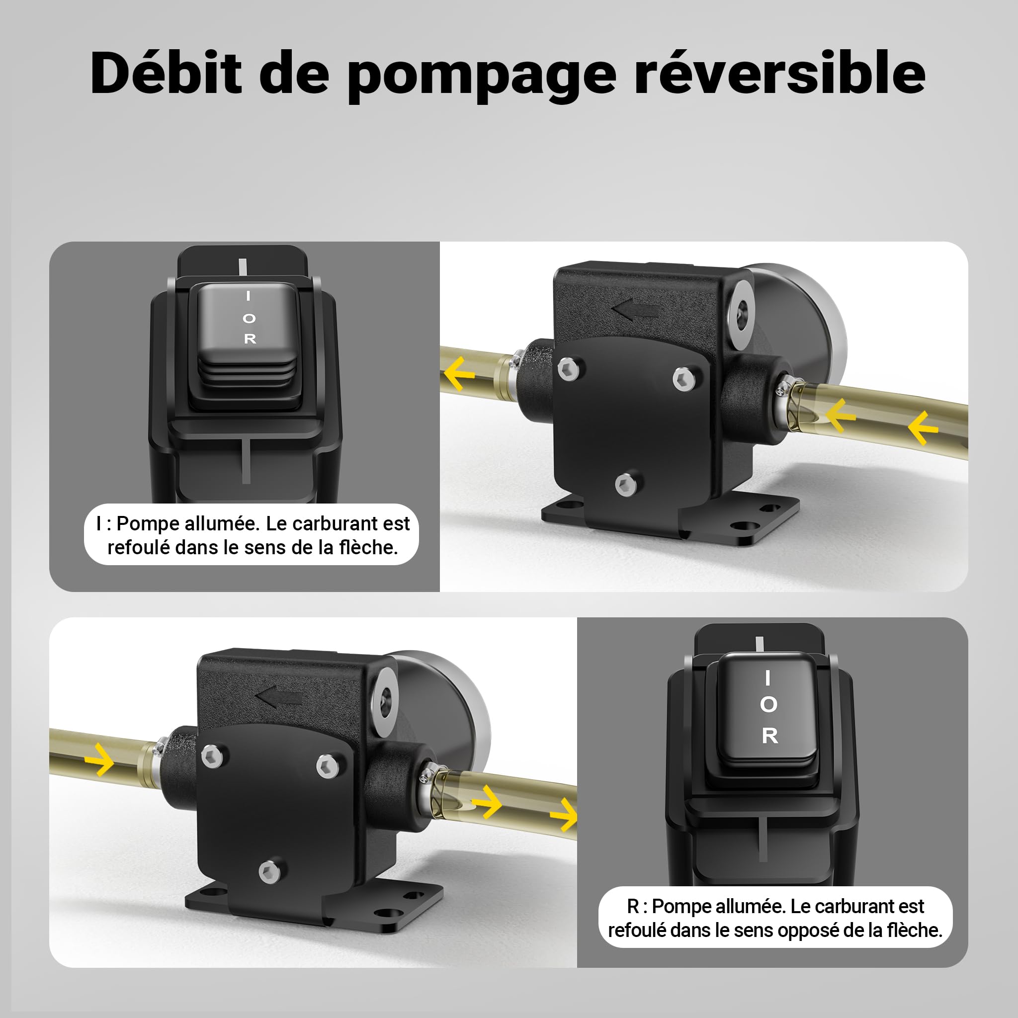Wiltec Pompe de transfert essence et diesel – pompe 75 W – débit 14 l/min – refoulement max. 6 m, aspiration max. 1,5 m – Transvasement vide fût