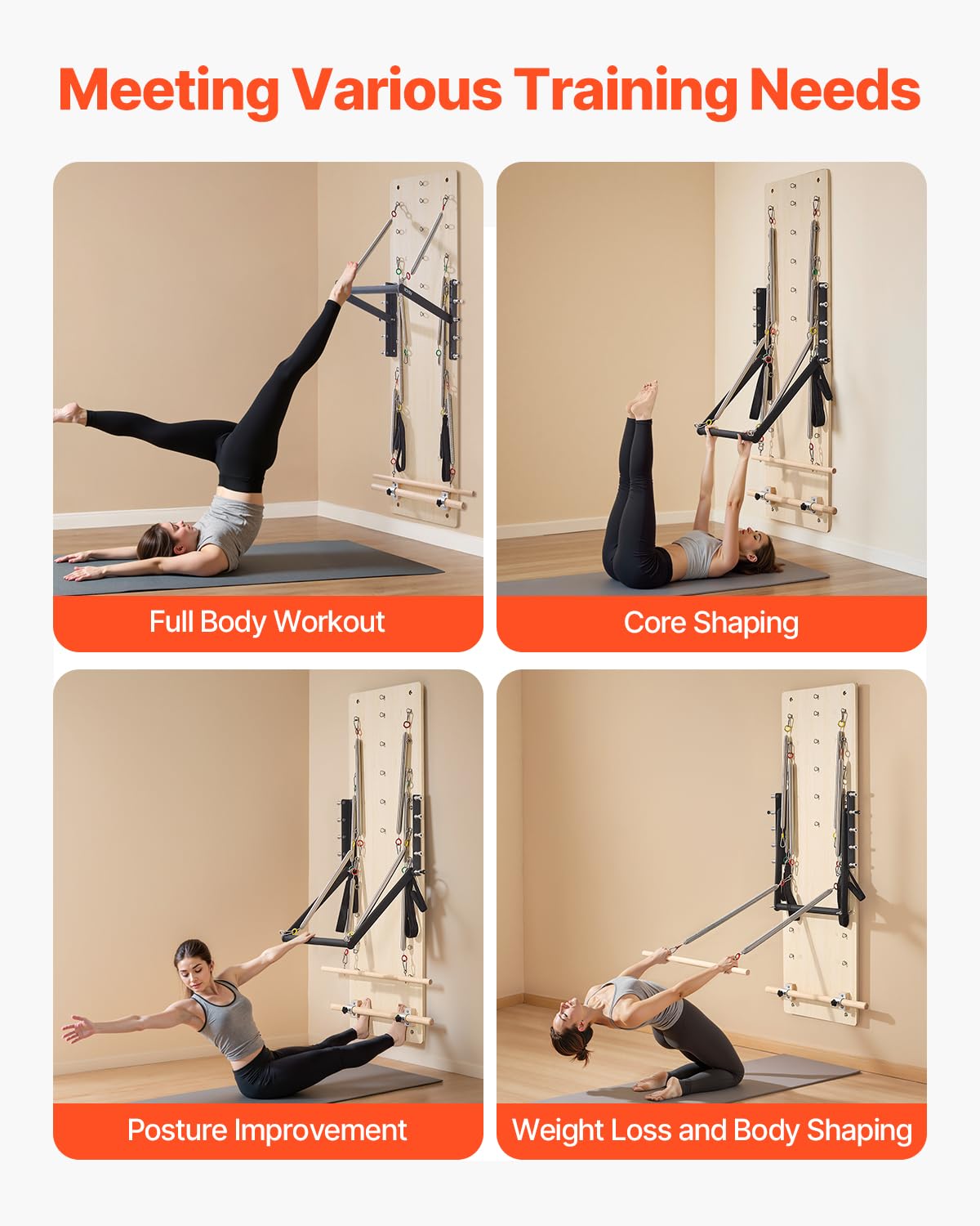 VEVOR Appareil de Pilates Reformer Mural, Planche à Ressorts de Pilates en Bois d'Érable, Équipement d'exercice avec Ressorts de Résistance, Entraîneur de Yoga Flexibilité et Équilibre, Gym Domicile