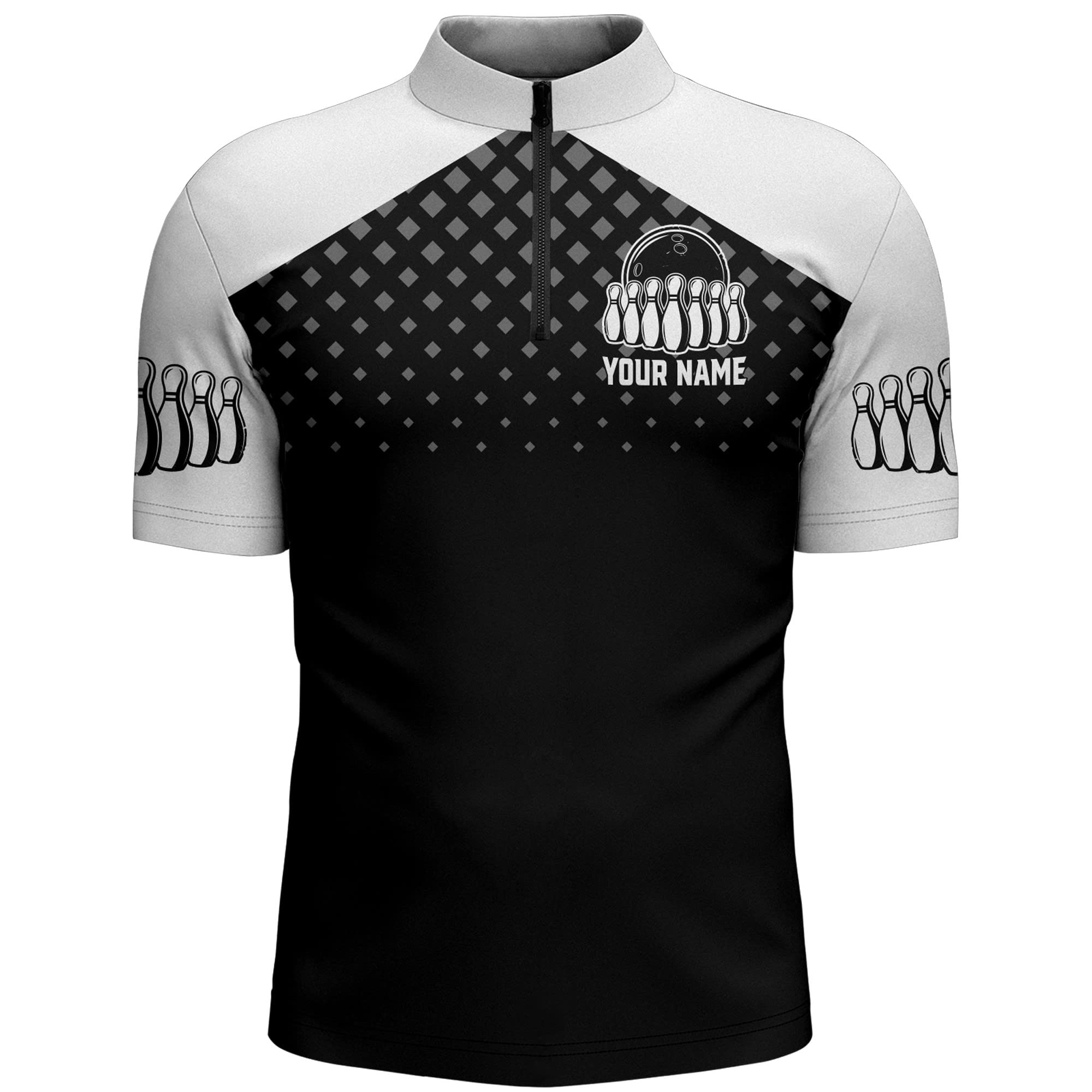 PIONAMZIOZ Quarter Zip Bowling Shirt for Men, Custom Funny Bowling Jersey with Name, 1/4 Zip USA Bowling Team Shirt BDT01 (01)