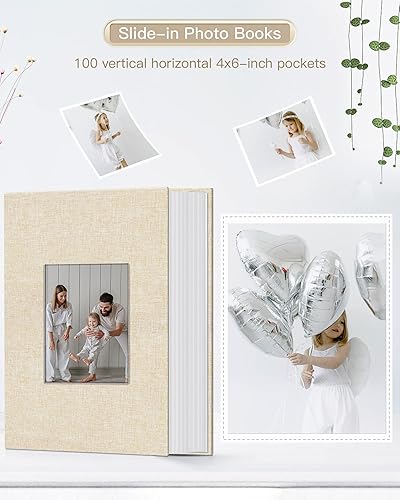 Miniatura 2 de popotop - Álbum de fotos 4x6 con 100 fotos, libros de fotos con 100 bolsillos verticales, cubierta de lino, álbumes para fotos familiares, de boda,