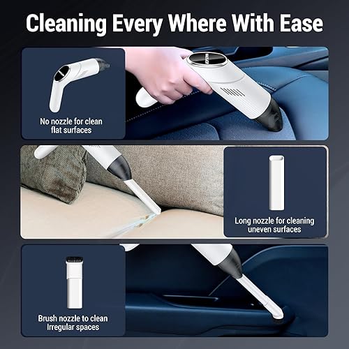 Miniatura 6 de Aspiradora de mano inalámbrica, succión fuerte de 12 KPa y cabezal giratorio de 180, boquillas 2 en 1 para pelo de mascotasautomóvilhogar,