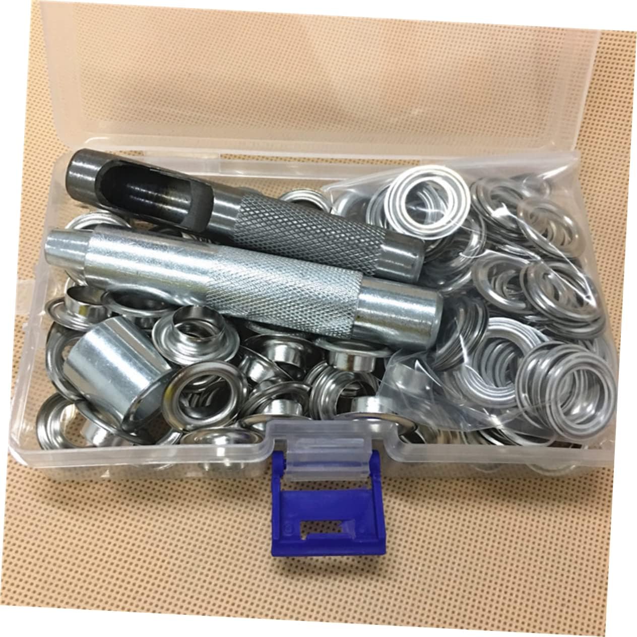 HOODANCOS 100Set Brass Grommets Eyelet Button Kit with Tool Set for Clothing Fasteners Shoes Crafts and Canvas Repair Inner Diameter Portable Storage Box Silvery White Finish