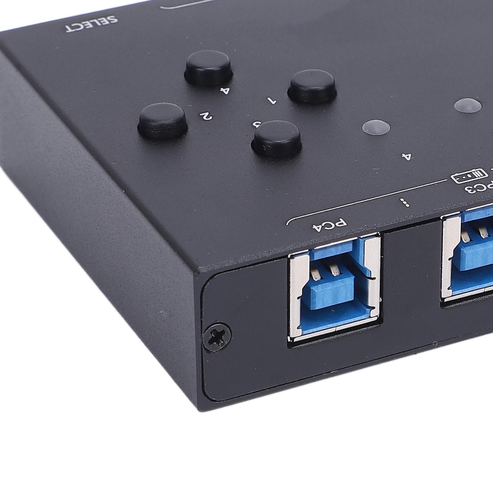 Asixxsix Przełącznik USB 3.0, 4-portowy Selektor Przełącznika USB dla 2 Komputerów, Współdzielona Klawiatura, Mysz, Drukarka, Skaner, z Kontrolerem Stacjonarnym i Sterowaniem Klawiszami,