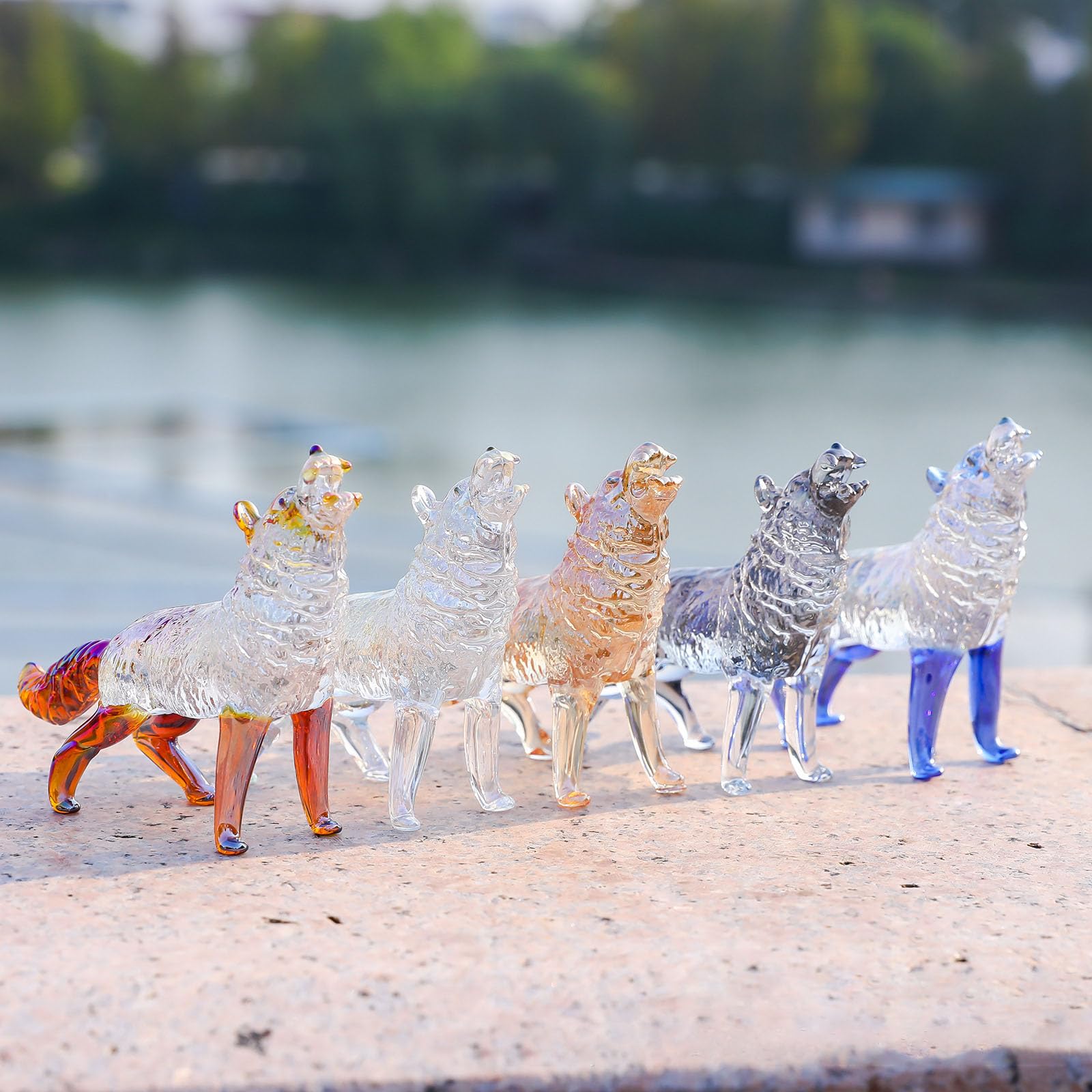 Cristales Cristal Lobo Figura Ylings Lobo Estatua Mano Vidrio Animal Escultura Coleccionables Peso del papel Decoración del hogar