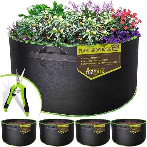 4-Pack 100 Gallon Fabric Flower Pots Garden Felt Grow Bags with handle (Black)