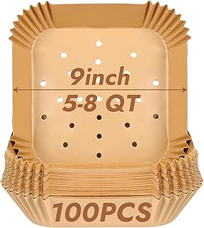 BYKITCHEN Perforated Air Fryer Liners for Ninja Pro AF141/AF181, Chefman, Instant Vortex, Cosori&5-8 QT Airfryer, 100PCS 9 Inch Disposable Air Fryer Parchment Paper Sheet Filters, Airfryer Accessories