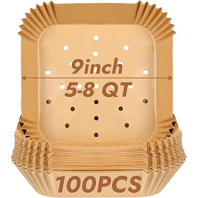 BYKITCHEN Perforated Air Fryer Liners for Ninja Pro AF141/AF181, Chefman, Instant Vortex, Cosori&5-8 QT Airfryer, 100PCS 9 Inch Disposable Air Fryer Parchment Paper Sheet Filters, Airfryer Accessories