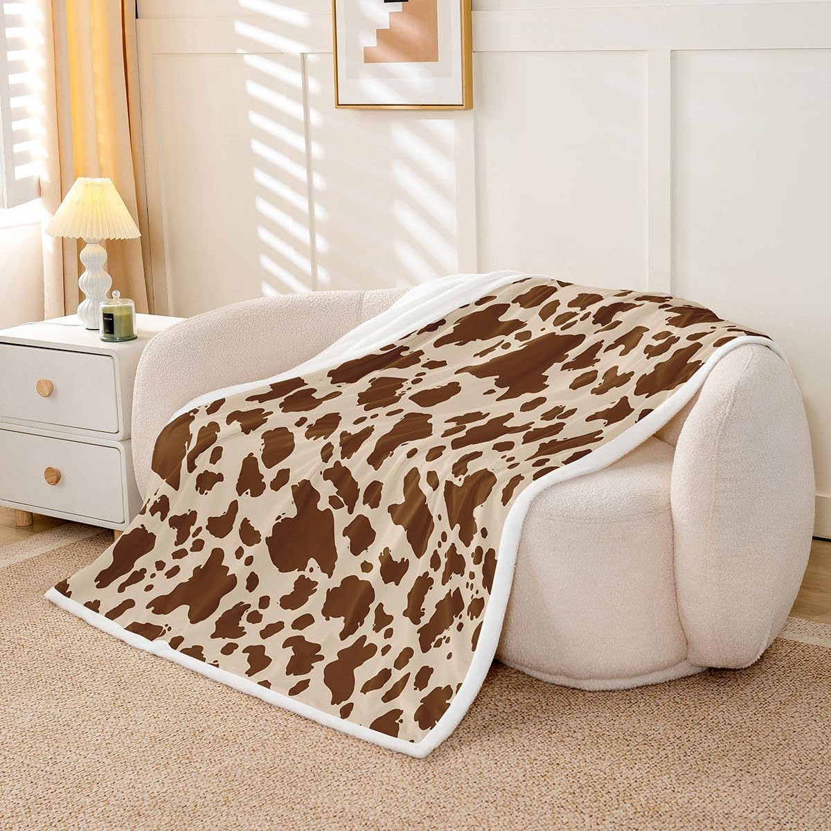 Feelyou Cow Print Fleece Throw Blanket Brown Yellow Sherpa Blanket for Kids Women Men Plush Fuzzy Cartoon Milk Cow Queen 90"x90" Animal for Bed Couch Chair Living Room Farmhouse Bedroom Decor