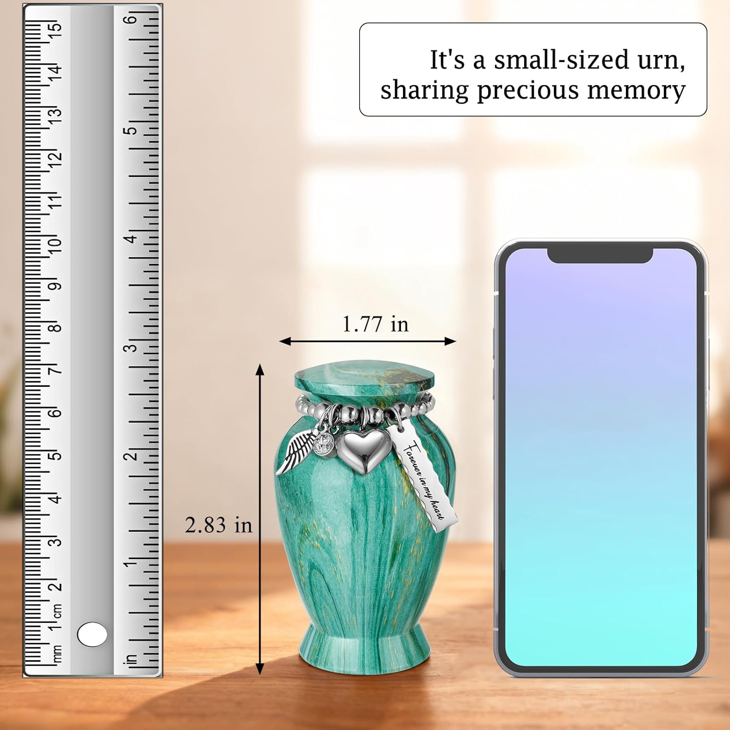 SOITIS Small Urns for Human Ashes Keepsake, 2.83 Inches Memorial Urn for Women Men, Aluminum Cremation Urns for Human Ashes- Emerald Green with Heart Urn - Image 3