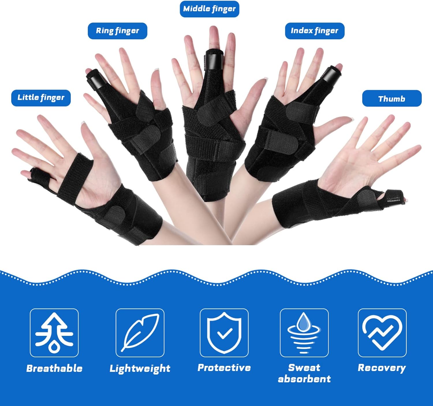 Wrist Thumb Brace Finger Splints - Hand Support for Carpal Tunnel Arthritis Pain Relief - Hand Brace with Thumb Stabilizer for Tendonitis Trigger Night Support Fits Middle Pinky Ring Finger : Health & Household