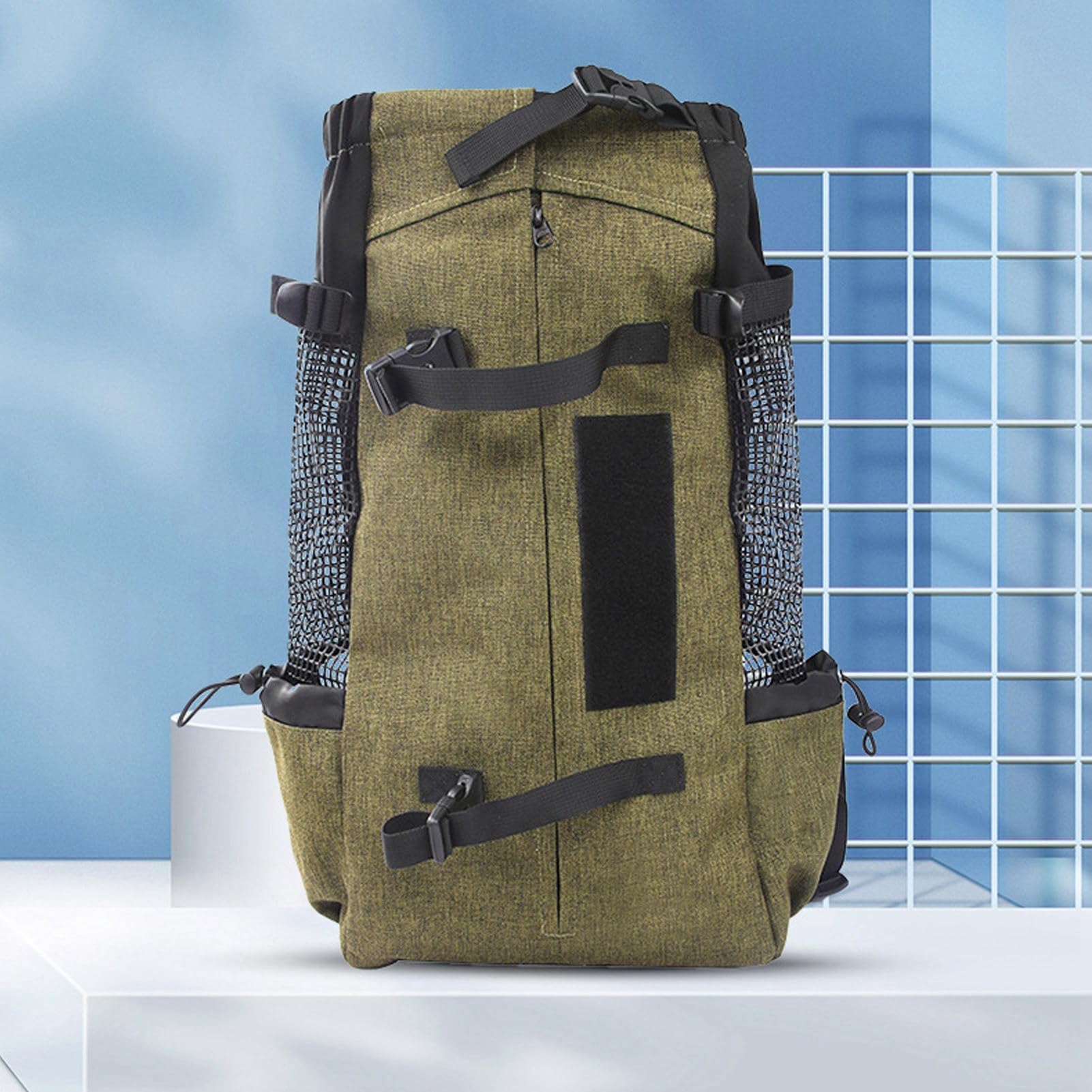 Zaino per animali domestici Zaino multiuso in nylon traspirante Mesh portatile da viaggio per gatti per viaggi in bicicletta all'aperto Design di sicurezza con striscia (Verde erba)