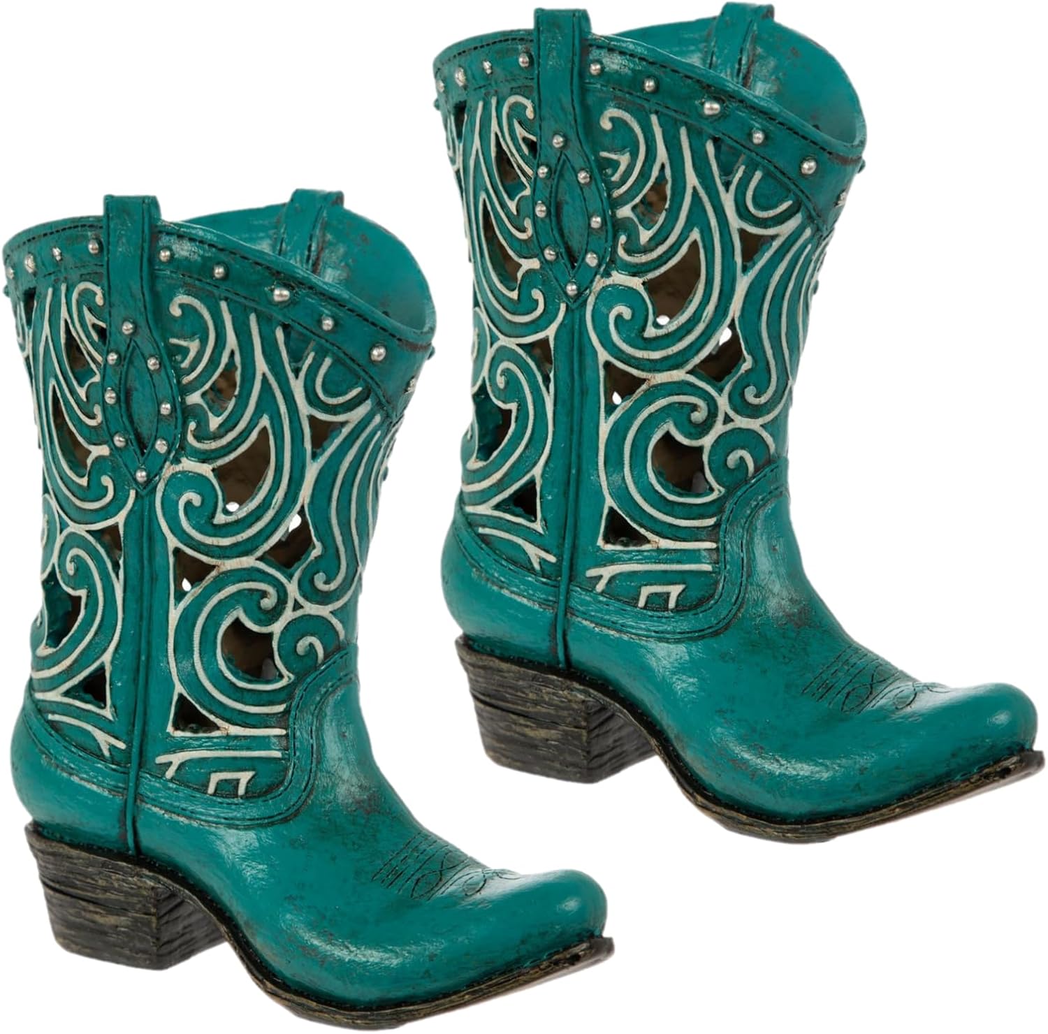 Hobby Lobby Boot Vase, 6.81" H x 6.25" W x 3.31" D, Centerpiece Weddings Baby Shower Party Home Office Decor, Faux Floral Vase, Turquoise, Set of 2