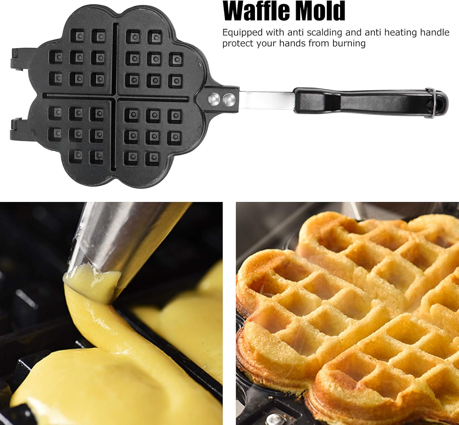 Homemade Lattice Waffle Iron Cast Iron Waffle Cake Pattern Portable Non-stick Griddle Gas Stove Dishwasher Safety Breakfast Butty Baking Cooking Accessories