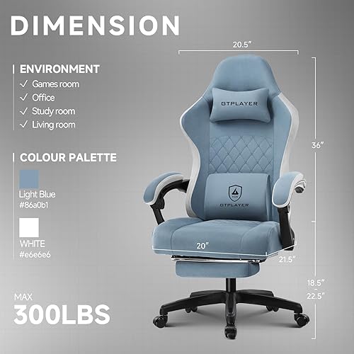 Miniatura 3 de GTPLAYER Silla de oficina, silla de escritorio para computadora de juegos, silla de tela con reposapiés, silla de oficina ergonómica de respaldo
