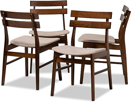 Baxton Studio Devlin Mid-Century - Juego de 4 sillas de comedor de madera con acabado de madera de color gris claro de transición moderna y tapizada