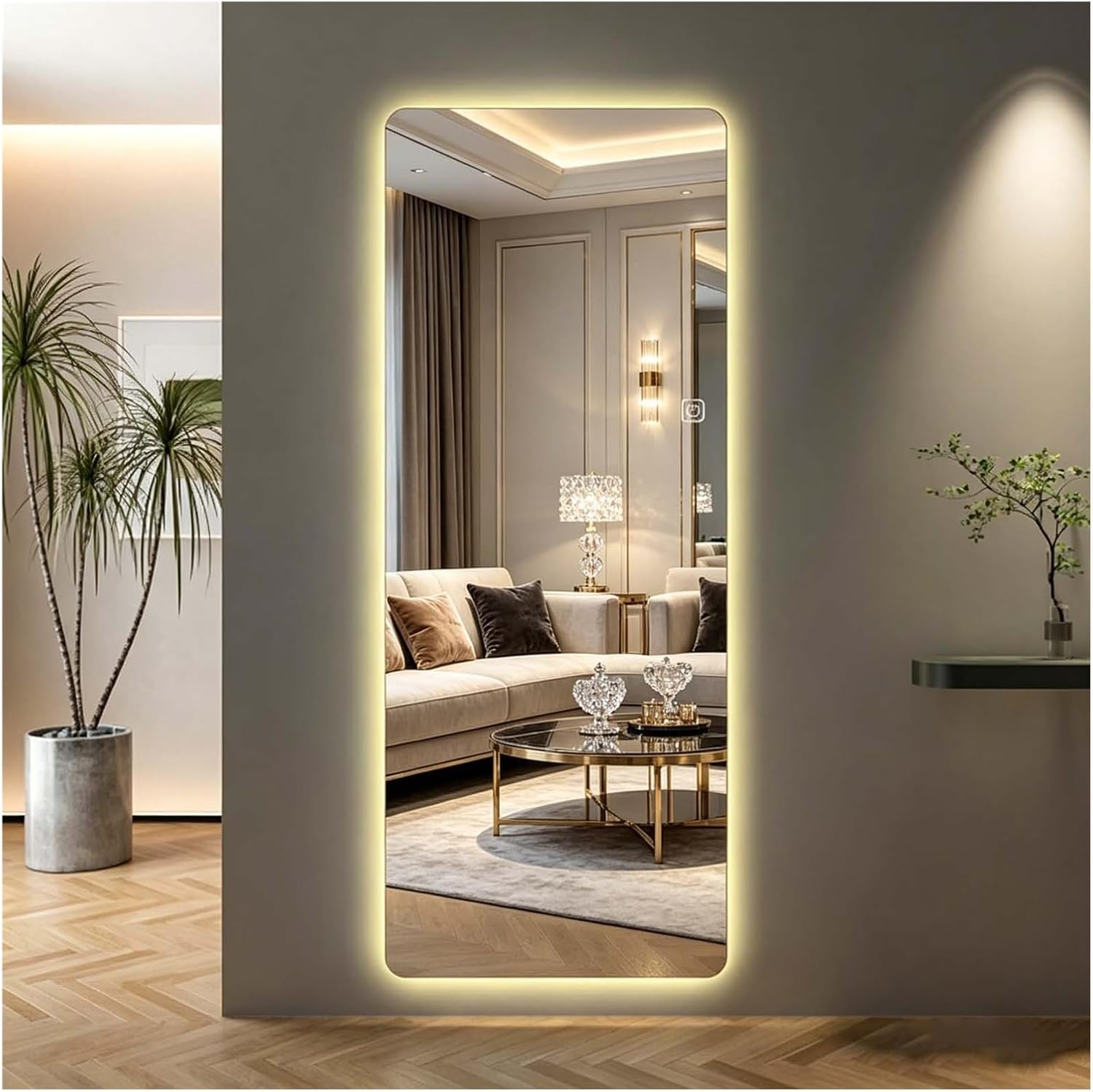65x21in Full Length Dressing Mirror, LED Lighted Wall Hanging Mirror, 3 Color Dimmable Full Body Mirror for Bedroom and Bathroom