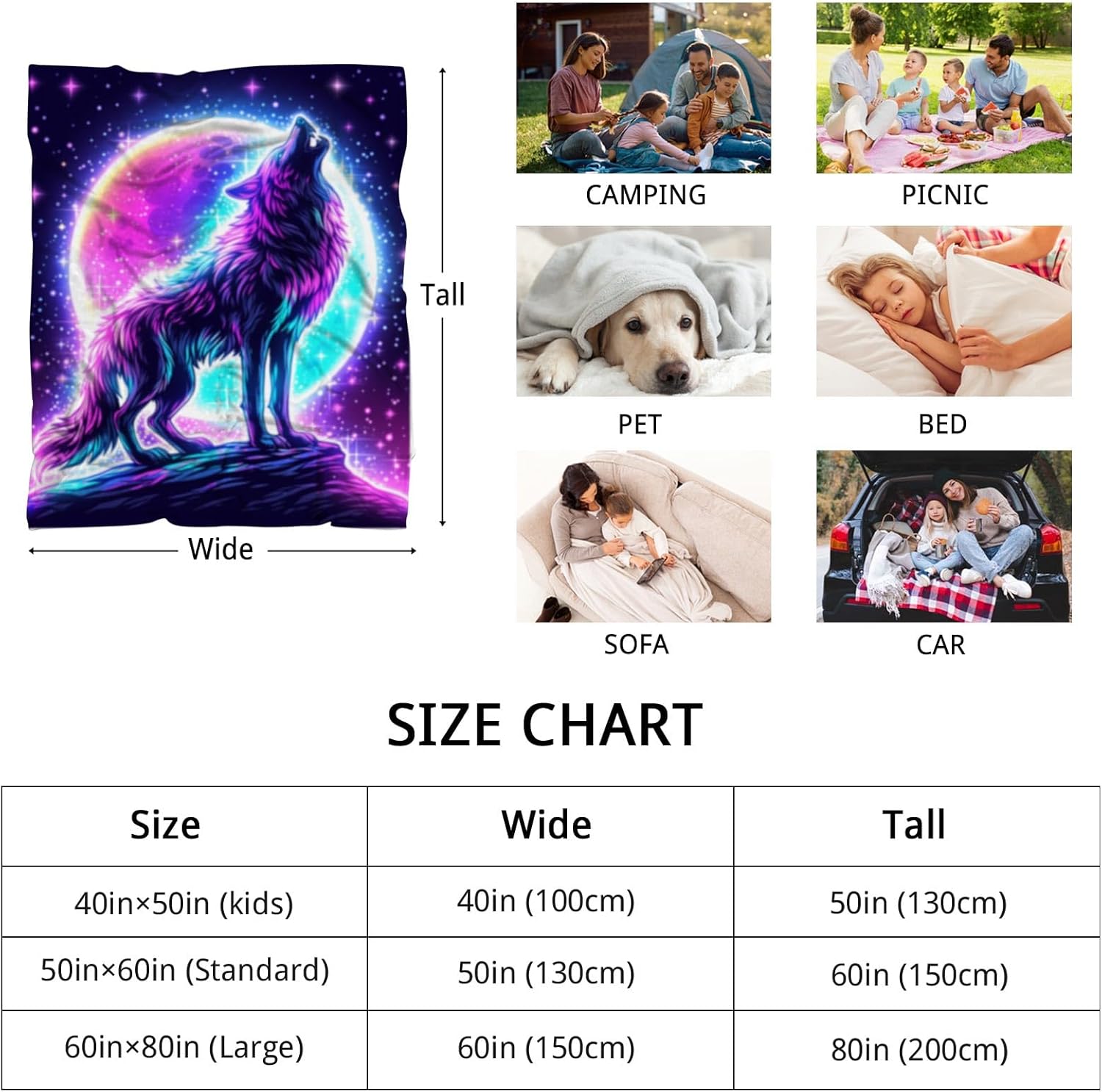 GNEW Galaxy Wolf Moon Blanket - Soft Plush Starry Star Sparkle, Unique Kids Birthday Gift, Blue Pink Galaxy Wolf, 50"x40" - Image 3
