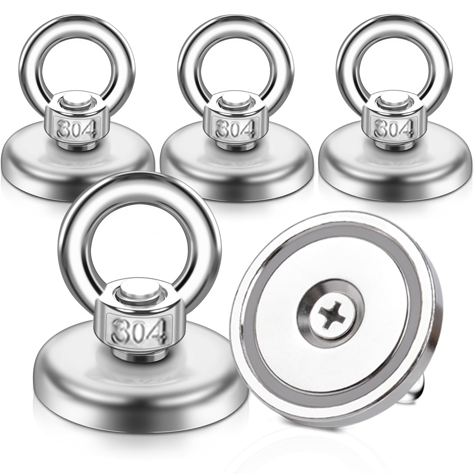 FPMYB 5 Pieces Magnets Strong 55 Kg Neodymium Magnets Extra Strong Magnet Fishing With Lifting Rings And Screws, D36 Mm Super Strong Fishing Magnet With Hole For Home, Workshop, Lawn, Ocean