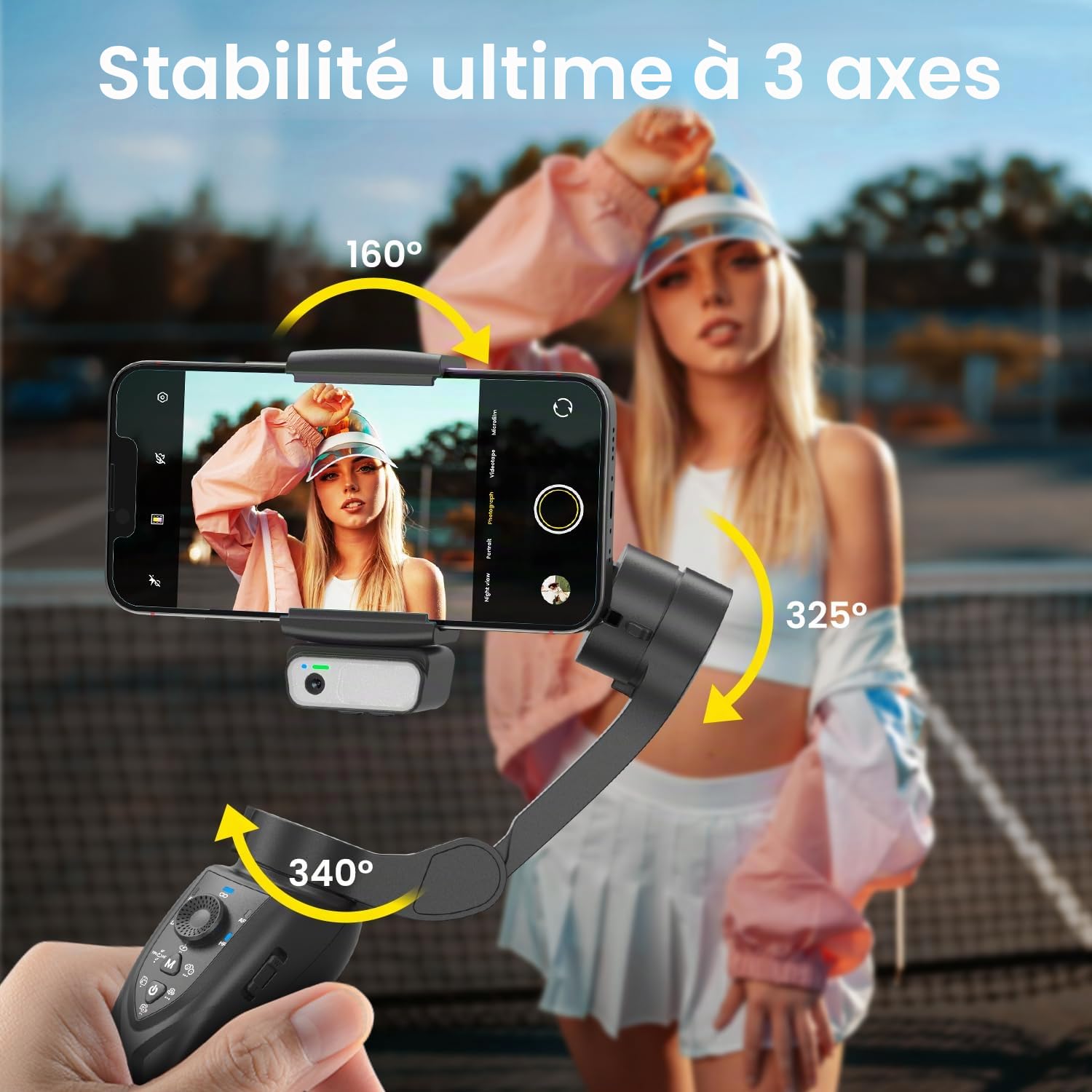 Stabilisateur Smartphone,AI Face Tracking 7.0,Gimbal Stabilisation 3 Axes,Contrôle Gestuel,Lumière Remplissage,Pliable&Portable pour Android/iPhone Vidéo,Vlogging,Youtube,TikTok