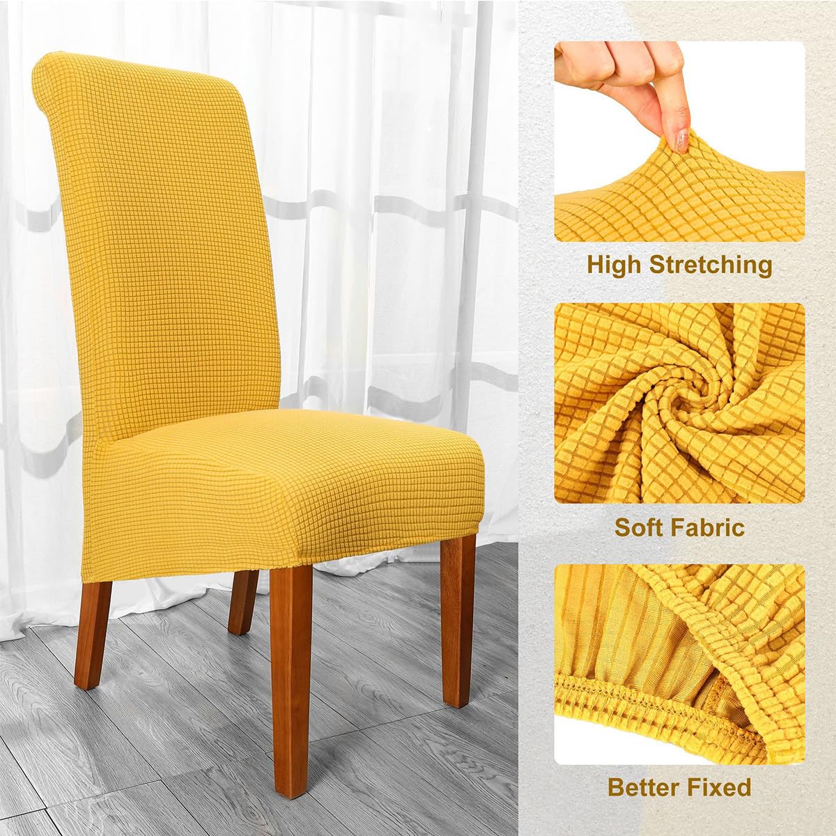 Odot Yellow Chair Covers, Dining Chair Covers Set of 4, Stretch Corn Velvet Dining Room Slipcovers - Image 4