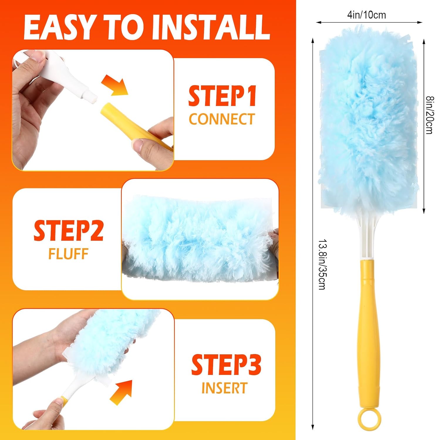 Honeydak 120 Pack Heavy Duty Duster Refills with 2 Handle, Compatible with Swiffer, Multisurface 360° Larger Size Dusters with 4X Microfibers, Unscented Disposable Dusting Furniture for Cleaning