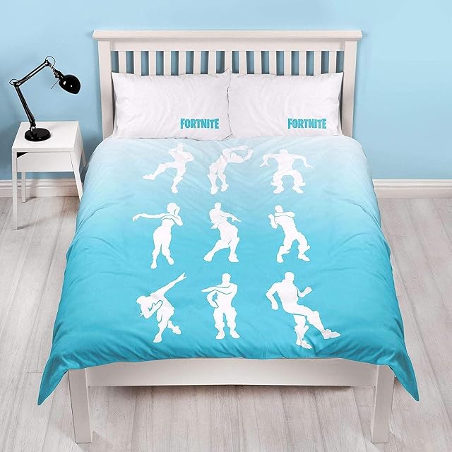 Official Fortnite Double Duvet Cover Shuffle Design | Reversible Two Sided Fortnite Battle Royale Bedding Duvet Cover With Matching Pillow Case, Blue