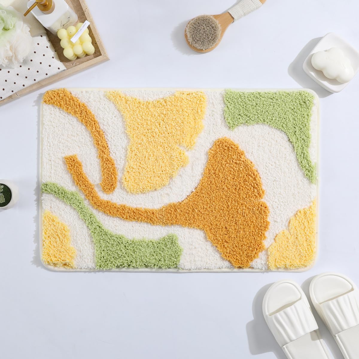 Extra Absorbent Bath Mat Non Slip and Machine Washable Bathroom Rug Thick Fluffy Bath Carpet for Shower, Bedroom and Kitchen (31"x20", Orange)