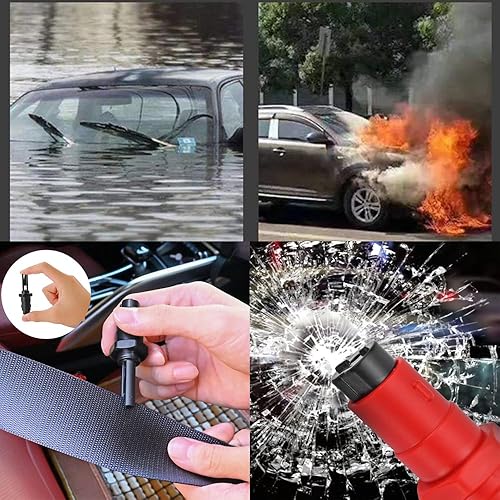 Miniatura 3 de Herramienta de escape de emergencia, paquete de 4 unidades rompeventanas de automóvil 2 en 1 y cortador de cinturón de seguridad, martillo de