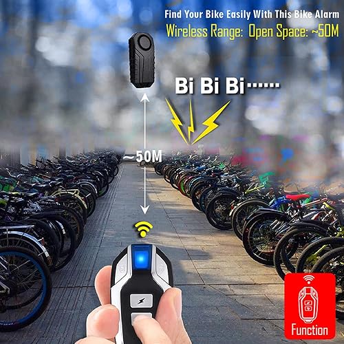 Miniatura 5 de Alarma antirrobo para bicicleta, alarma inalámbrica de detección de vibración de motocicleta con control remoto y SOS, sirena de puerta impermeable