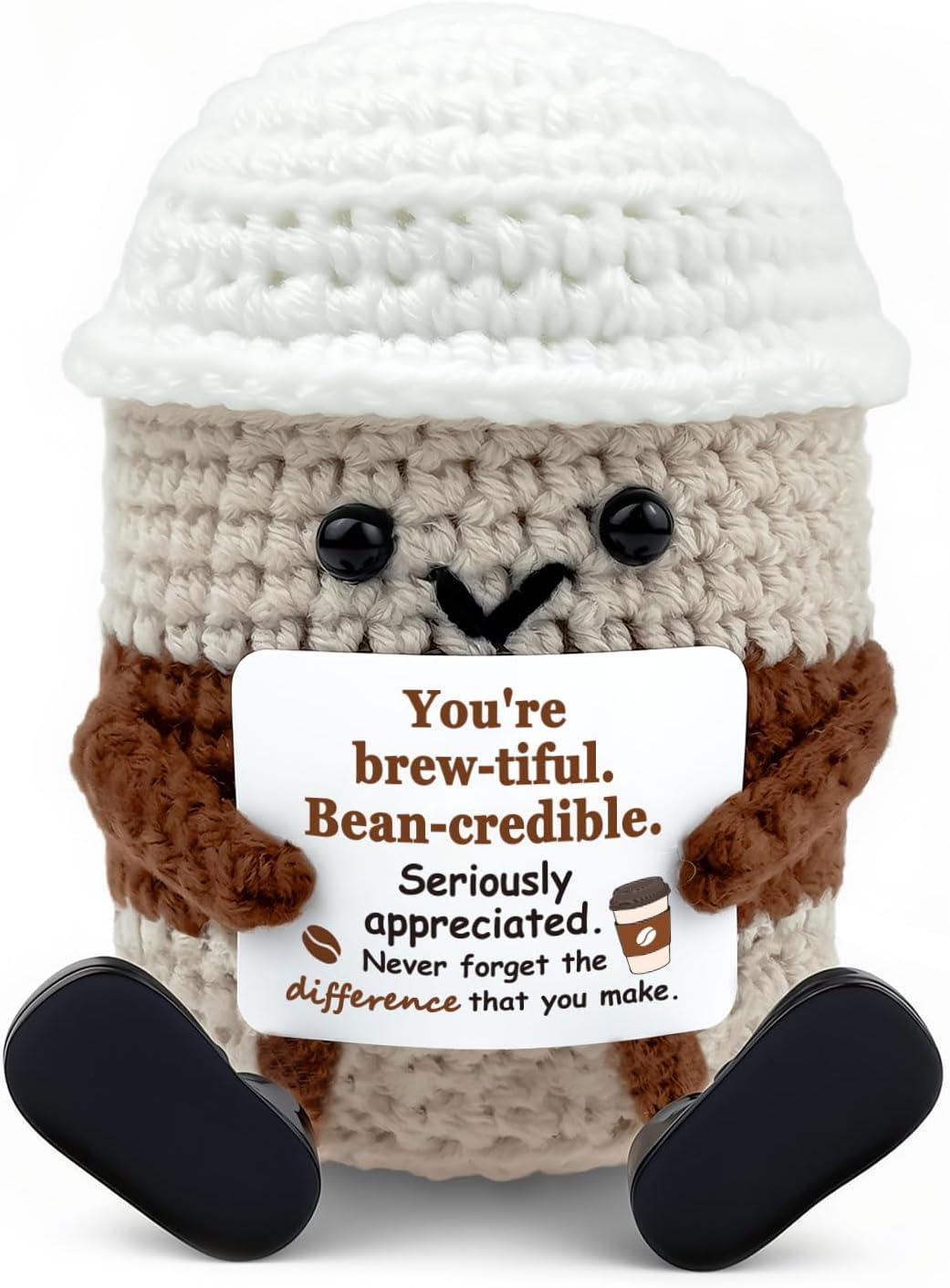 Coffee Lovers Gifts for Women Girlfriend, Positive Espresso Emotional Crochet Handmade Support, Cute Small Appreciation Gifts for Coworker Teacher Friends Thank You Gift, Home Office Desk Decor