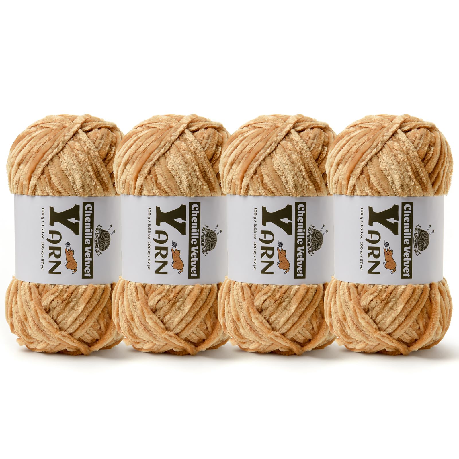 Chenille Crochet Khaki Yarn 4 Pack