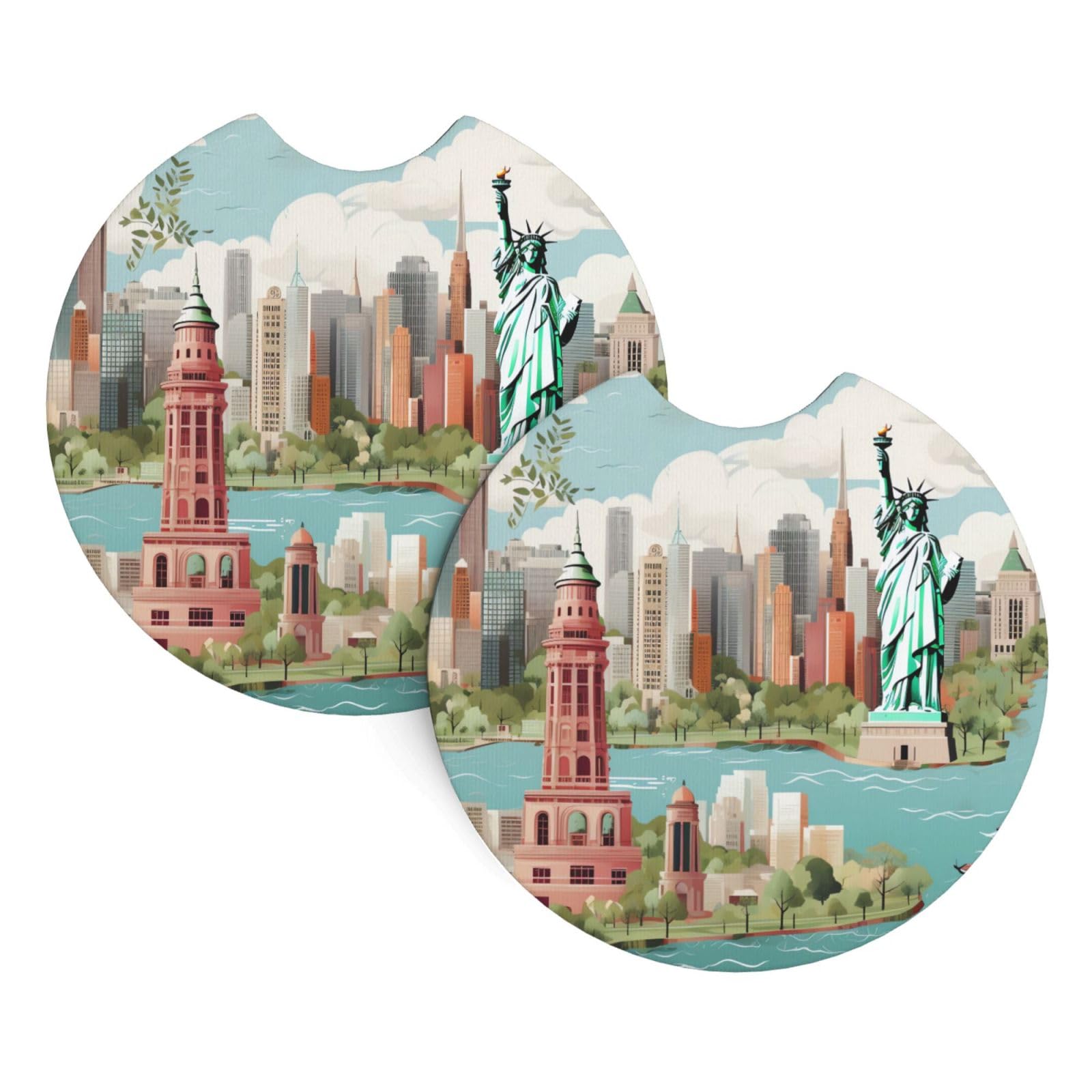 2 Pack Car Coaster for Cup Holders New york map Illustration Car Cup Coaster 2.7" Neoprene Non-Slip Automotive Cup Mat Universal Auto Car Interior Accessories for Women Men Cup Pad