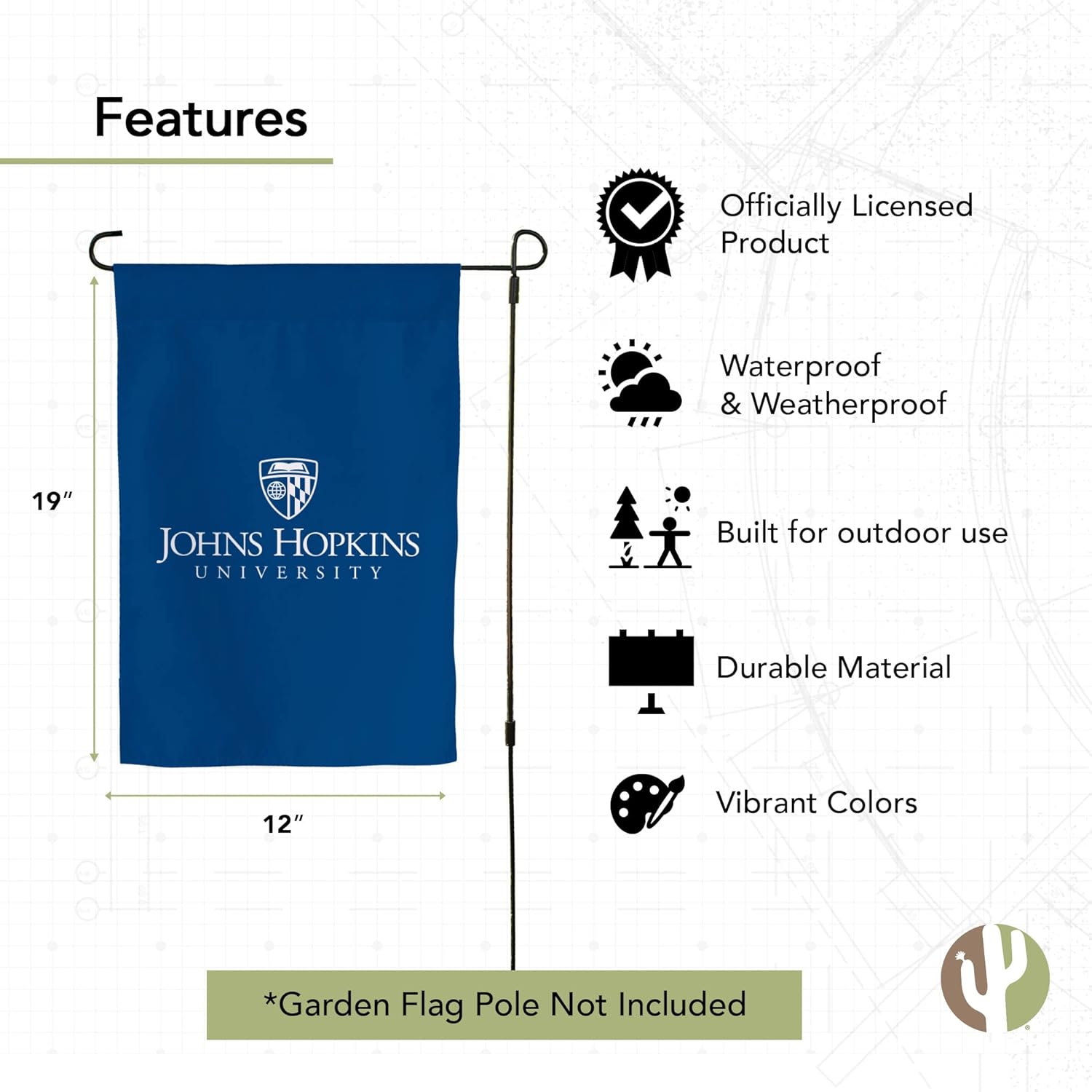 Desert Cactus Johns Hopkins University JHU Garden Flag – 19 x 12 inch Johns Hopkins Blue Jays Banner, For Outdoor Display and Events (Design B) - Image 4