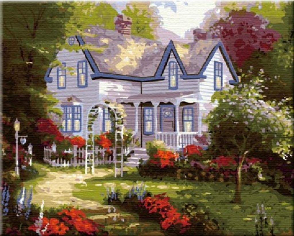 DIY Paint By Number Kits European cottage garden 16x20 inch Frameless