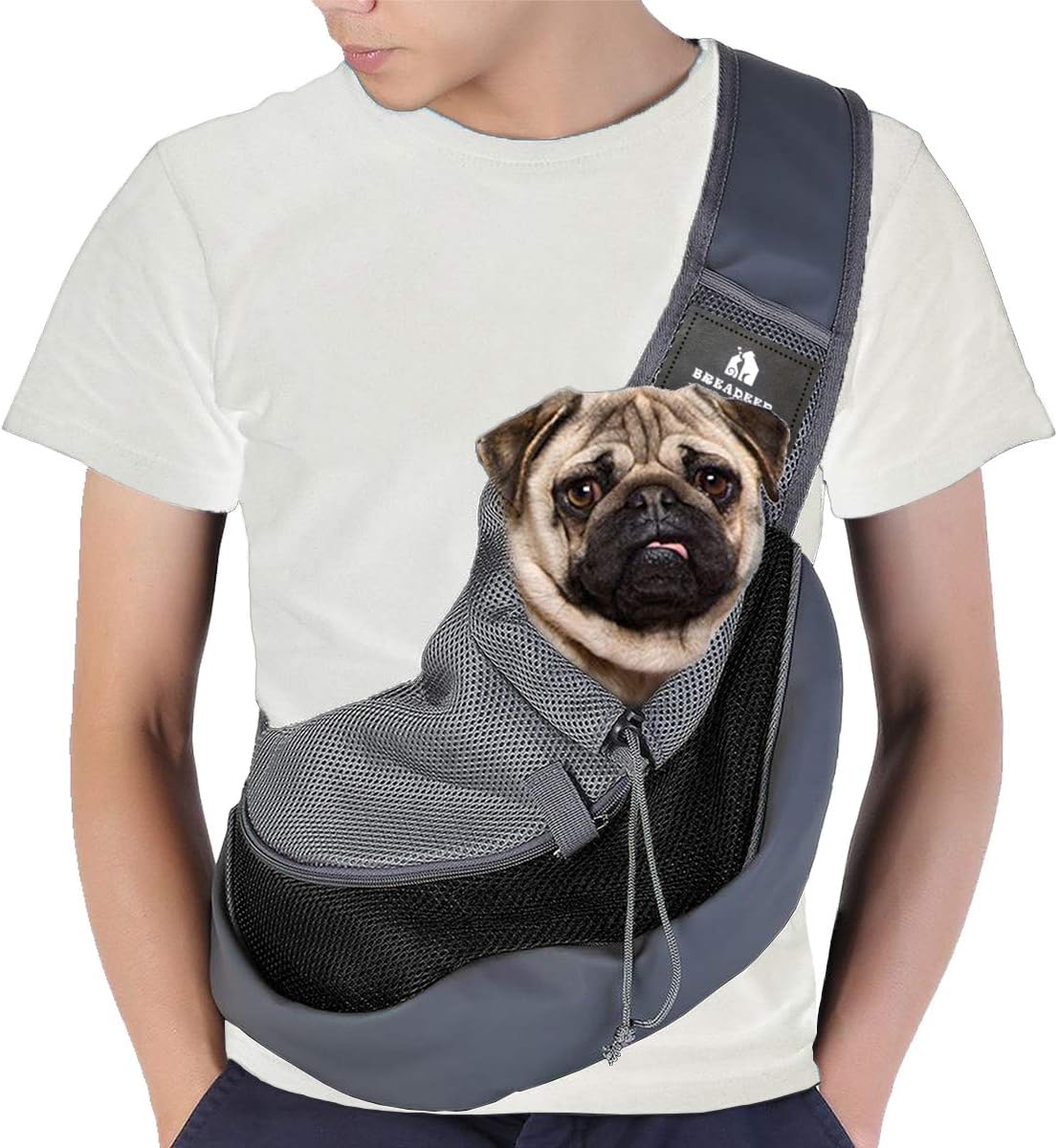 BREADEEP Pet Sling Carrier, Small Dog Cat Sling Bag for Travel, Hands Free Front Pack Chest Carrier with Breathable Mesh Pouch, Black in S