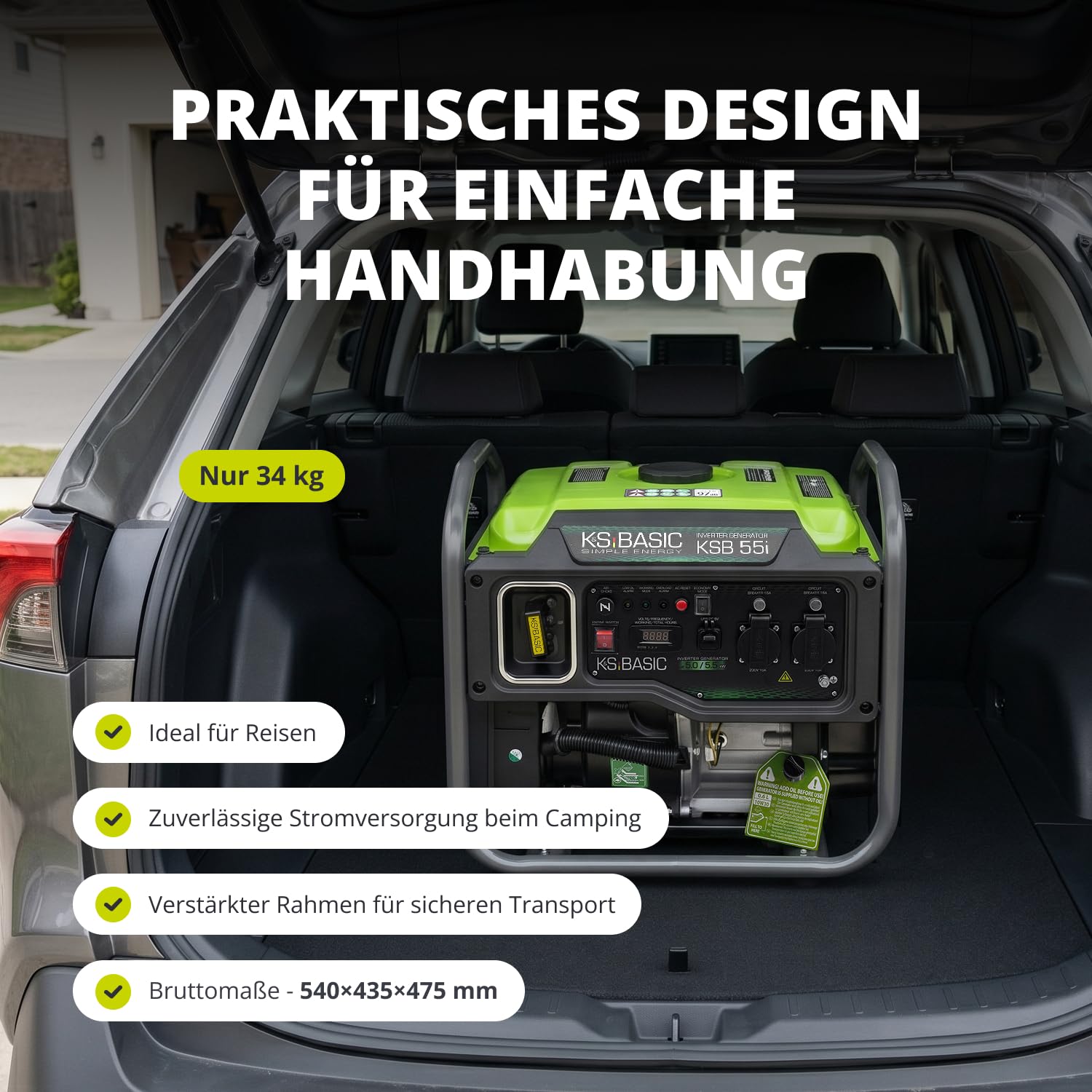 K&S BASIC 30i Inverter-Generator 2800W, 3000W maximal, kompakter Notstromaggregat Benzin, reine Sinuswelle, Stromerzeuger mit Eco-Modus, für Zuhause, Camping und Werkstattarbeiten, EURO 5.