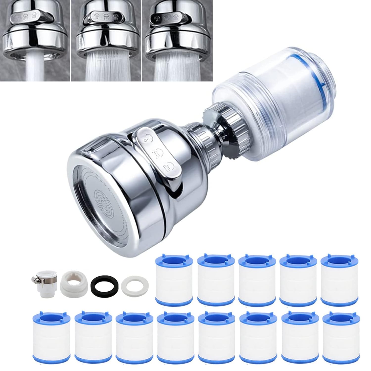14 PCS Sink Water Filter, 360° Rotating Bathroom Sink Water Filter