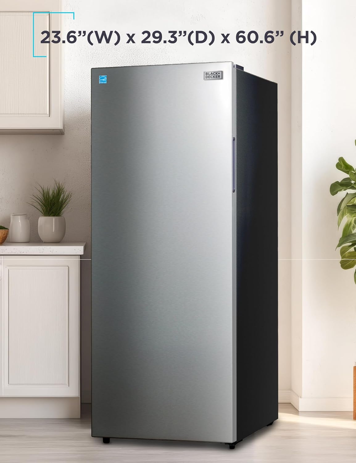 BLACK+DECKER 11 Cu. Ft. Convertible Freezer Refrigerator, Upright Freezer with Glass Shelves, Reversible Door, ENERGY STAR rated, Frost Free, BUC1100XS, Stainless Look