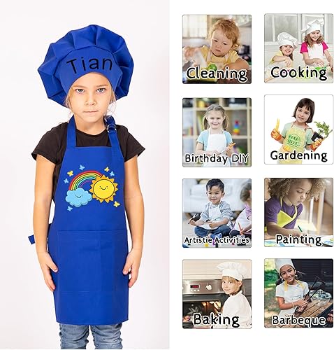 Miniatura 7 de Delantal personalizado para niños y sombrero de chef, delantal personalizado para niños con nombre, delantal de pintura personalizado, para cocinar,