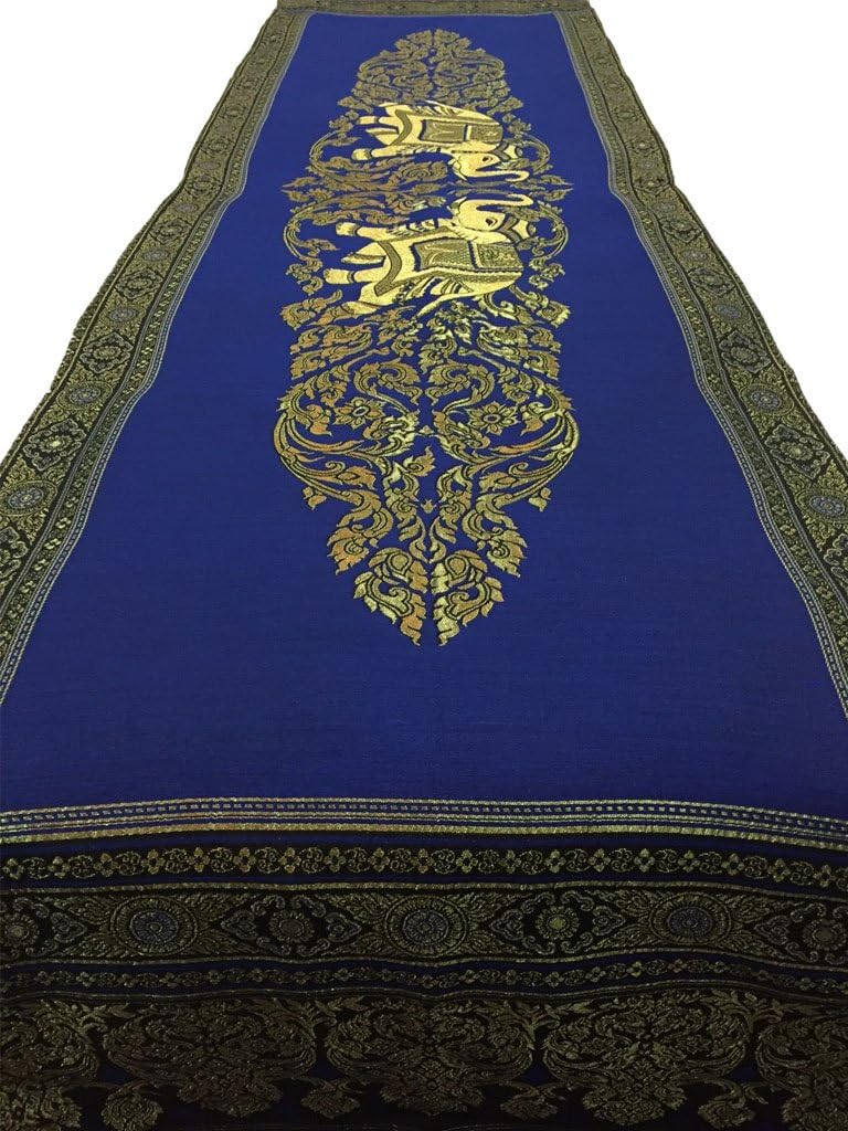SiamSiri :Classic Thai Silk Two Sides Table Runner Bed Runner with couple Elephants design