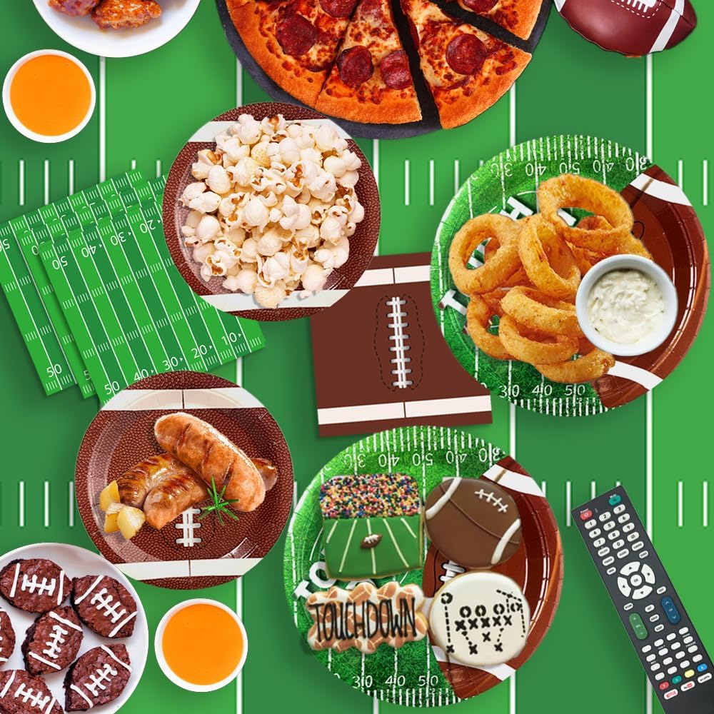 Football Party Supplies - 98pcs Football Themed Party Decorations Including Plates, Napkins, Cups, Banner and Touchdown Tablecloth for Football Birthday Party Decorations, 24 Guests - Image 5