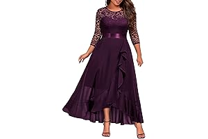 Women's Plus Size Formal Dress with Sleeves: Elegant, Lace, Floral Ruffles